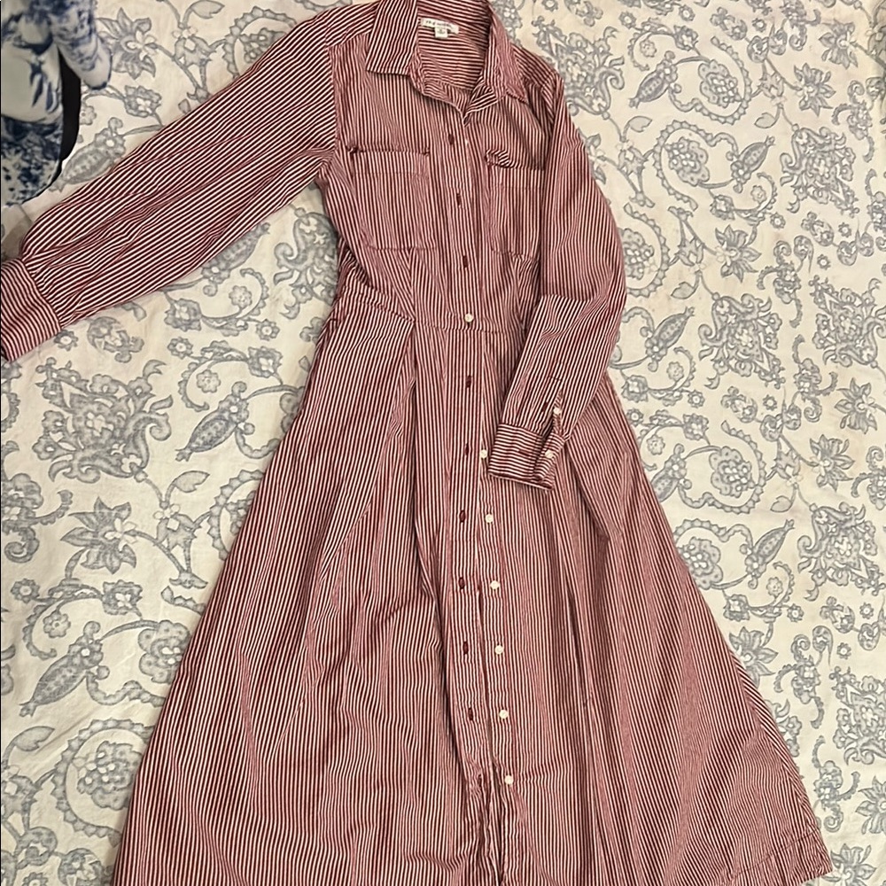 Free Assembly Red & White Striped Button-Up dress